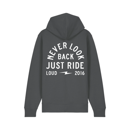 Loud Custom Wear Zip Hoodie Just Ride — Antraciet — detail