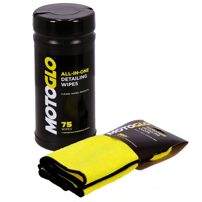 MotoGlo Detailing Wipes Dispenser + Microfiber Cloth combiset