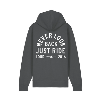 Loud Custom Wear Zip Hoodie Just Ride — Antraciet — detail